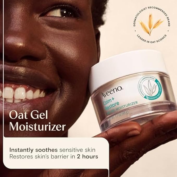 Aveeno CALM + RESTORE OAT GEL FACIAL MOISTURIZER FOR SENSITIVE SKIN, LIGHTWEIGHT GEL CREAM FACE MOISTURIZER WITH PREBIOTIC OAT AND FEVERFEW, HYPOALLERGENIC, FRAGRANCE- AND PARABEN-FREE, 1.7 OZ - Image 2